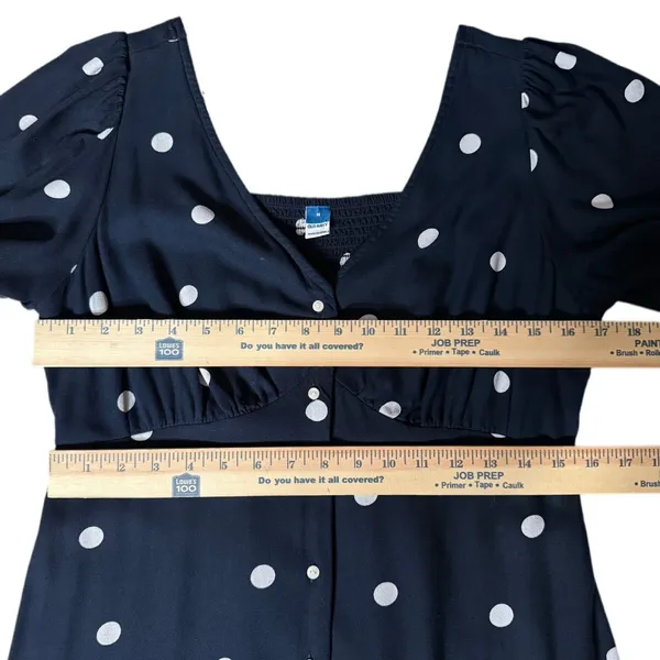 Old Navy M Polka Dot Midi Dress Navy Full‎ Button Front Classic Empire Waist - Image 13