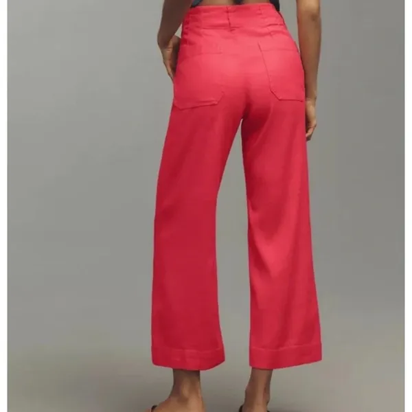 Anthropologie Maeve Colette Linen Blend Crop Wide Leg Pants Geranium NWT Size 22 - Image 2