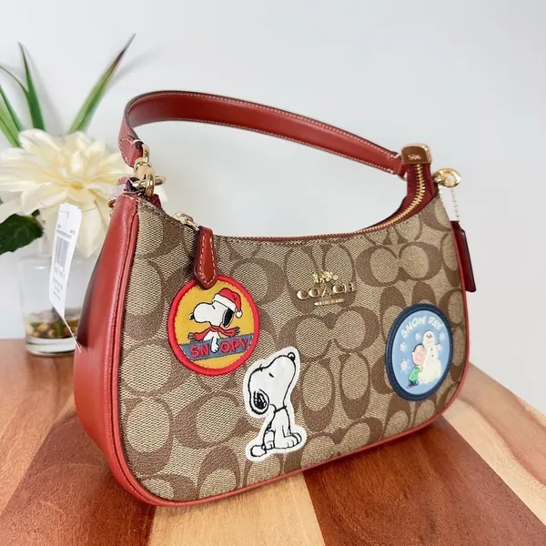 NWT Coach X Peanuts Teri Shoulder Bag In Signature Canvas With Patches - Image 2