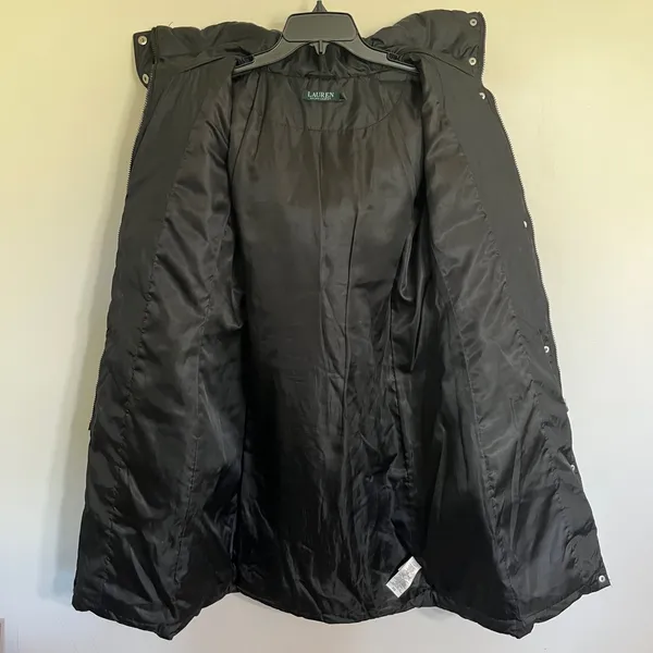 Lauren Ralph Lauren Black Quilted Down Puffer Coat Faux‎ Fur Zip Off Hood Small - Image 12