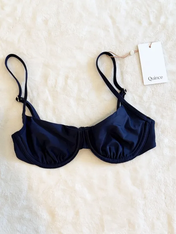 NWT Quince Italian Demi Bikini Top in Deep Navy - Size: Extra Small - Image 2