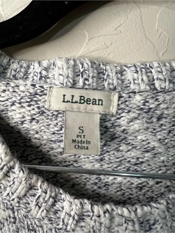 L.L. Bean Ragg Marled Fisherman Sweater Gray White Thick Knit Cabincore Petite - Image 3