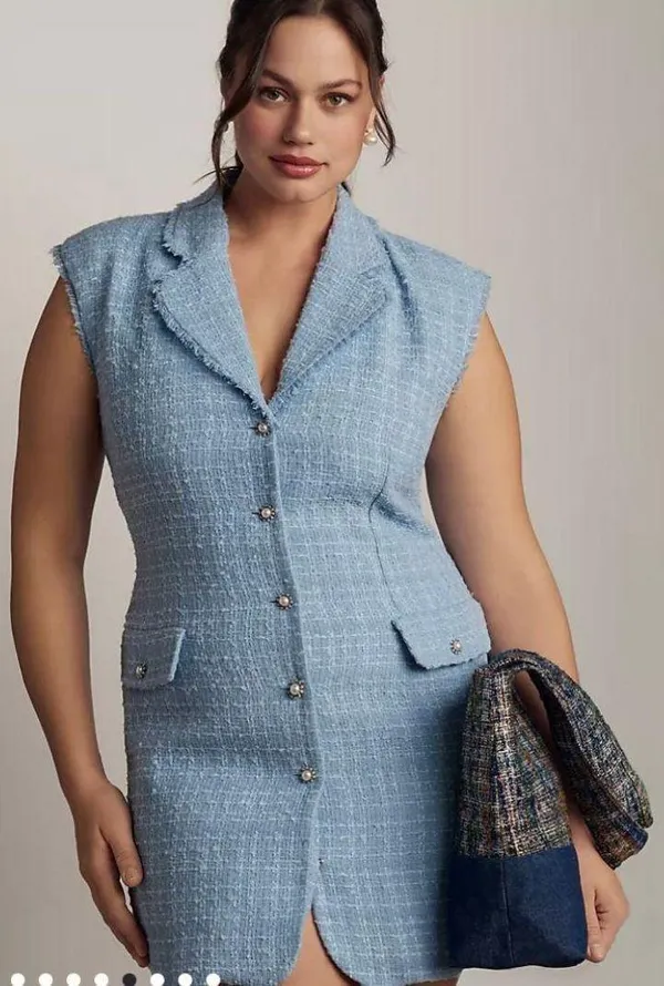 Anthropologie Blue Tweed Blazer Dress - Image 3