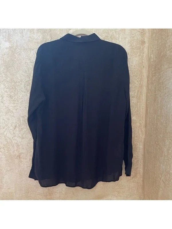Mango viscose button down long sleeves shirt feather lightweight Black Sz 12 - Image 5