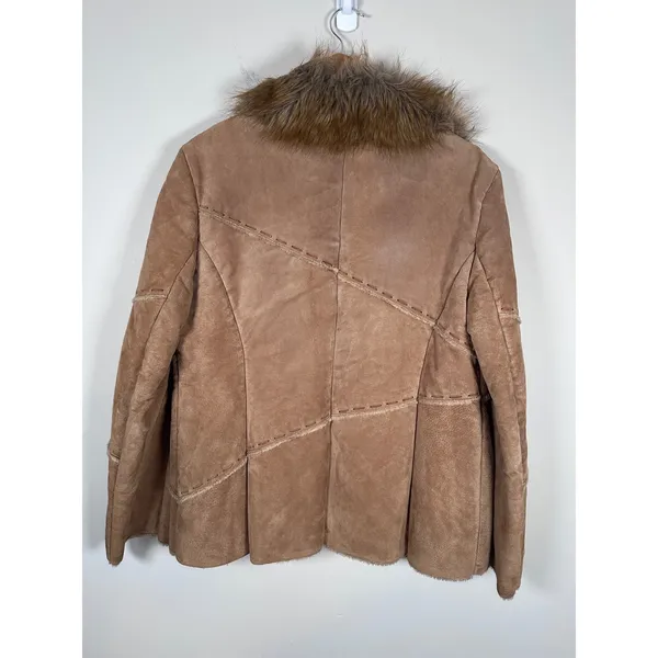 Winlit Leather Faux Fur Jacket Women L Brown Penny Lane indie Y2K Patchwork VTG - Image 5