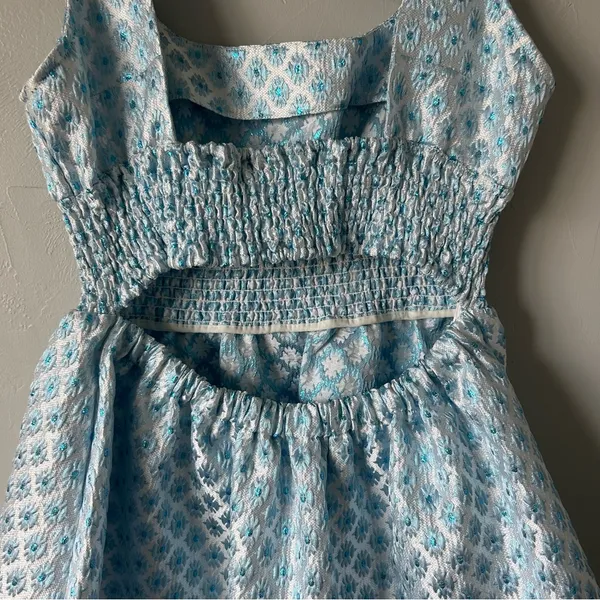 Tuckernuck Hill House Cher Dress Snowflake Brocade Mini Blue Large - Image 4