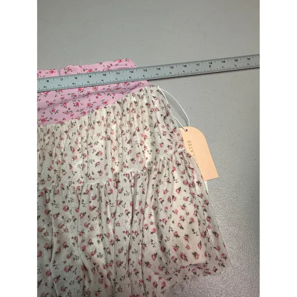 Blogilates Ballerina Skort Floral Tiered Mesh Skirt with Pockets Pink Cream M - Image 3