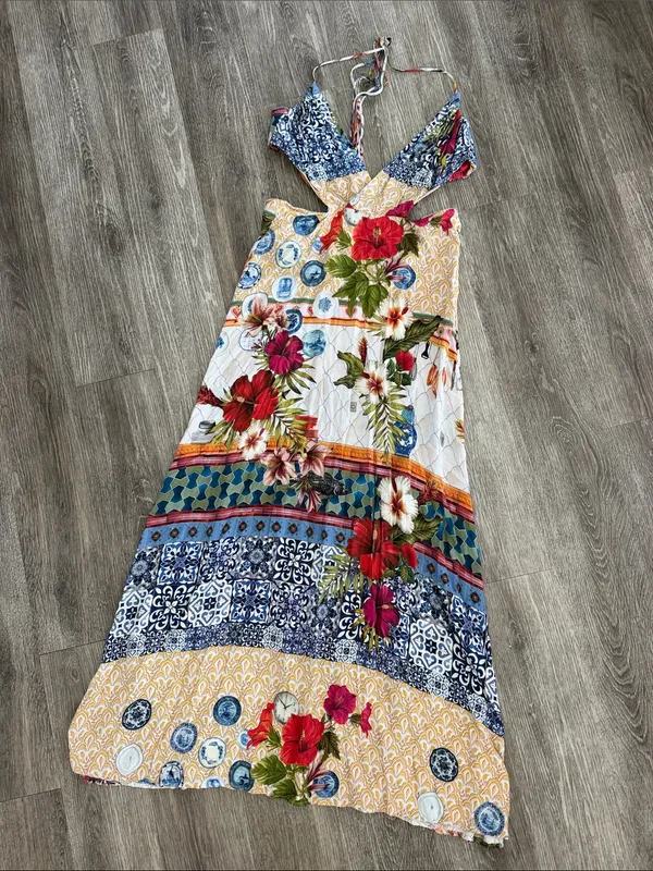 Farm Rio tropical patchwork boho festival halter maxi dress Small - Image 3