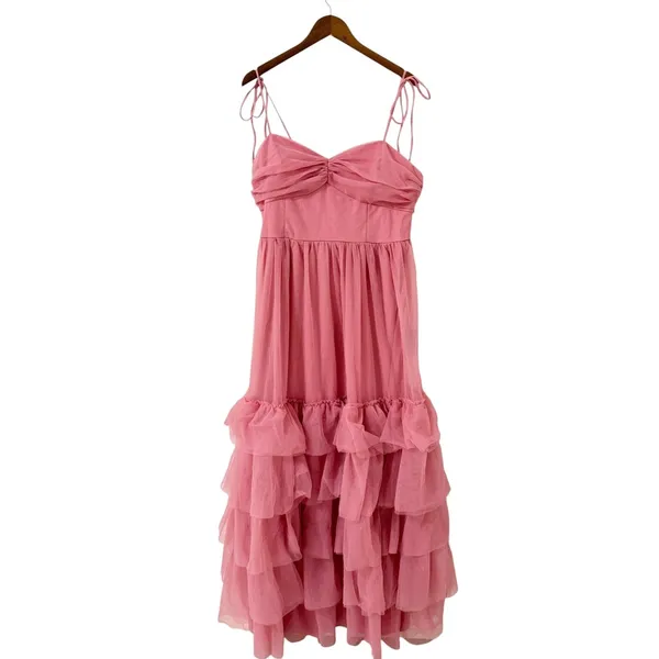 Lulus Endlessly Darling Dusty Rose Mesh Tiered Tie-Strap Maxi Dress size XL NWT - Image 6