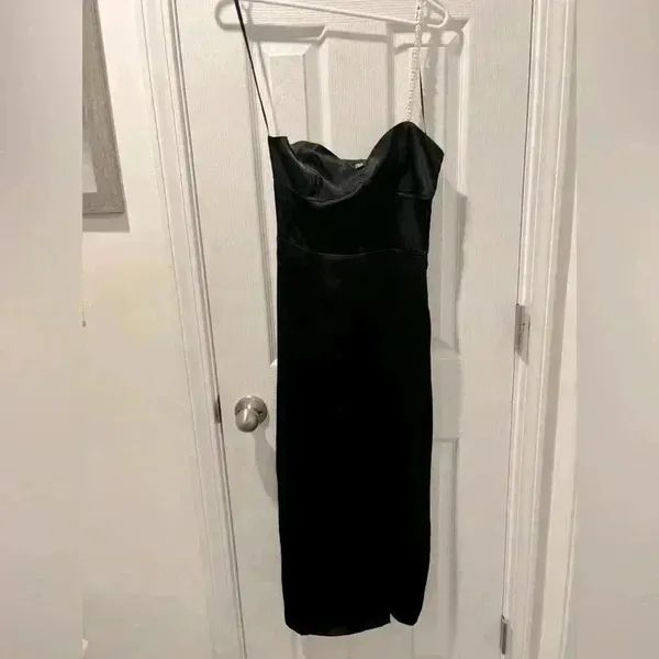 NWT Zara Black Satin One Strap Dress Size XS. Pearl strap with white heart beads - Image 2
