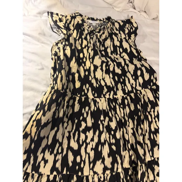 Black Cream Abstract‎ Print Dress Tiered Flutter Sleeve M NWT Summer Spring - Image 7
