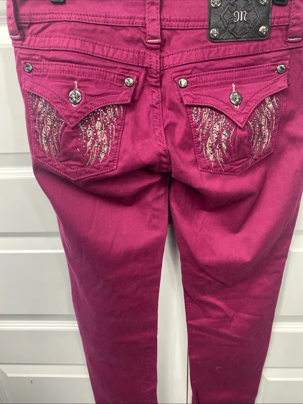 Miss Me Raspberry Purple Angel Wings Skinny Jeans JP5616S3 Embellishment 29x32 - Image 4