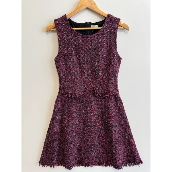 Otto Mode Dress Size 8‎ Pink Black Tweed Sleeveless Fringed Mini - Image 2