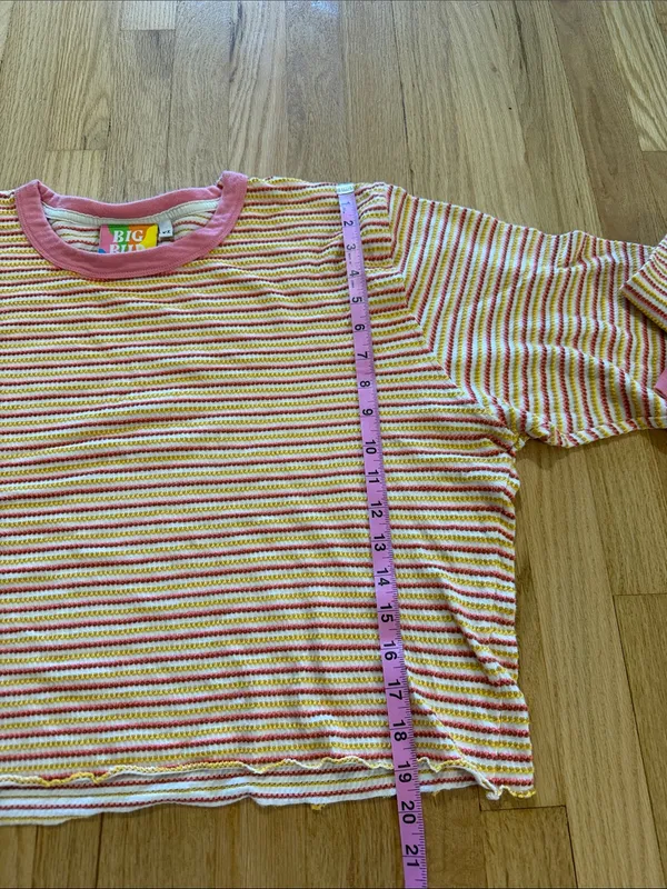 Big Bud Press Cropped Pink Yellow Striped Long Sleeve Thermal Sz XL - Image 5
