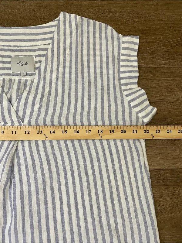 Rails Nala Popover Blouse Size M Blue Iris Stripe Linen Rayon Coastal Chic Beach - Image 13