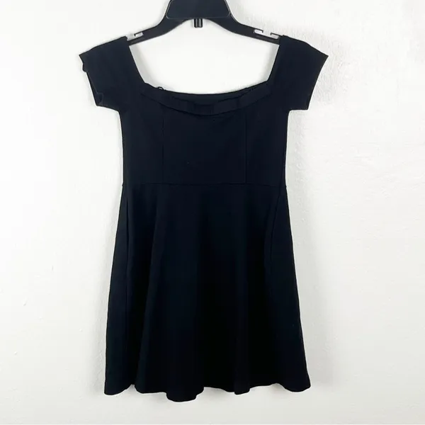 FREE PEOPLE Mambo Off Shoulders Side Pockets Little Black Dress Size XS Boho - Image 9