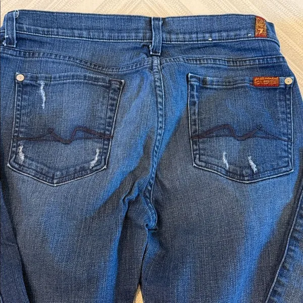 7 For All Mankind Josefina Skinny Boyfriend Jeans Women 29 Dark Blue Distressed - Image 6