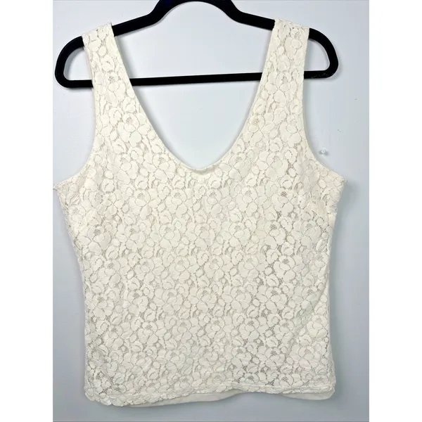 Banana‎ Republic Medium Womens Lace Tank Top Ivory Scoop Neck Cottagecore - Image 2