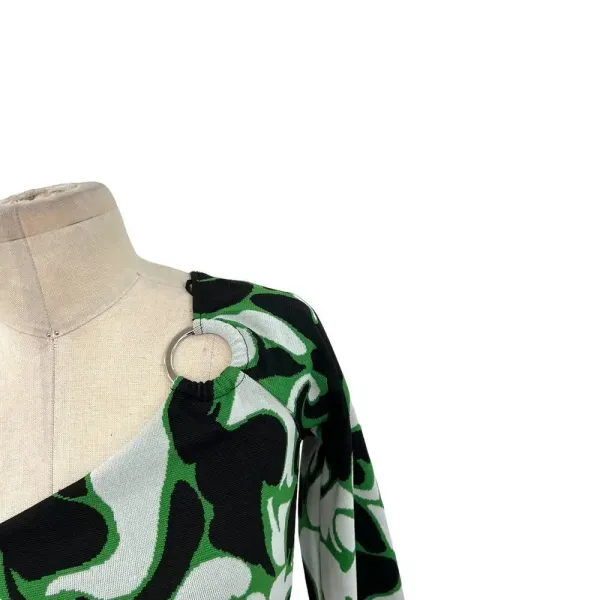 Zara Jacquard Asymmetric One Shoulder Crop Top Ring Detail Black Green‎ Small - Image 5
