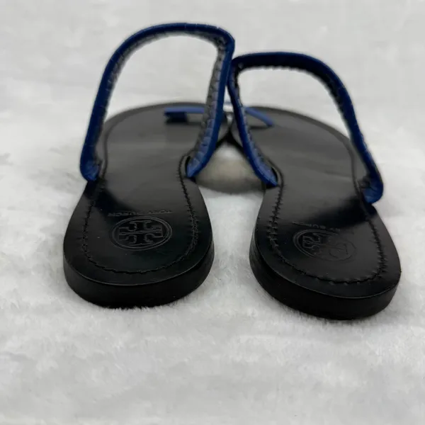 Tory Burch Blue Woven Leather‎ Toe Ring Slide Flat Sandals Womens 8.5 Estimated - Image 5