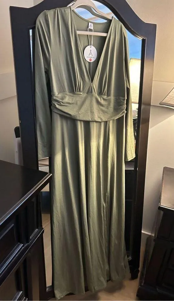 NEW Deep V Neck High Waist Slit Evening Maxi Dress XL - Image 6