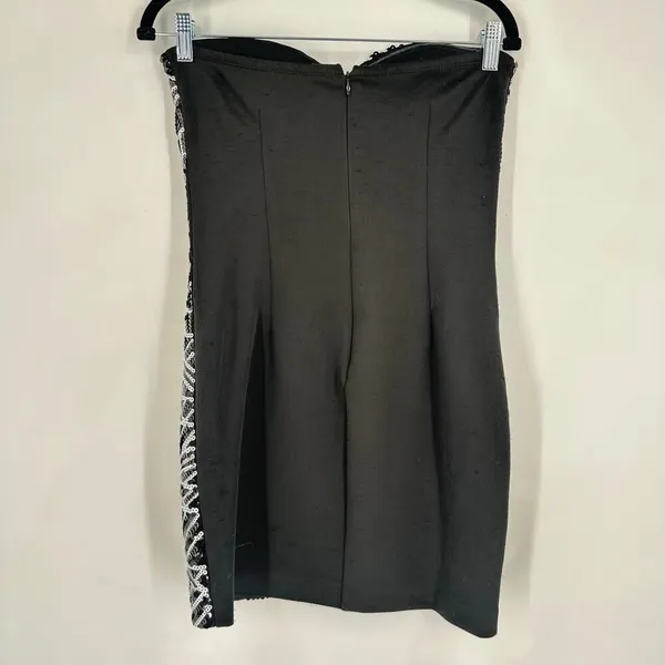 NWT 2B Bebe‎ Sasha Tribal Sequin Strapless Black & White Mini Dress Size Medium - Image 6