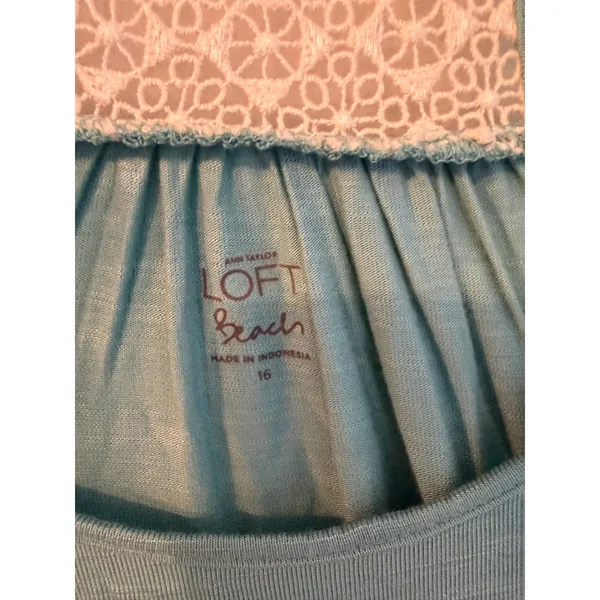 Ann Taylor Loft‎ Beach Maxi Dress Aqua Blue Crochet Racerback Slub Knit NWT 16 - Image 3