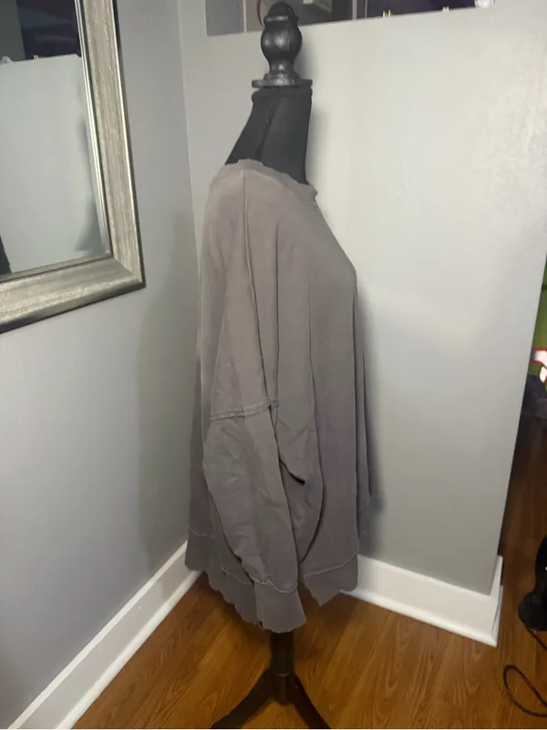 Aerie Oversized Distressed Crewneck Sweatshirt Grey Medium - Image 6