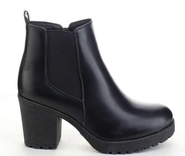 Refresh Black Chunky Lug Sole Slip On Bootie - Image 4