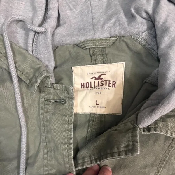 Y2K Hollister Olive‎ Green Utility Hoodie Jacket Gray Sweatshirt - Image 2