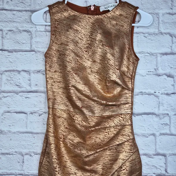 ELLIATT Rhian Metallic Ruched Mini Dress Rust Copper Bronze Bodycon XS Cocktail - Image 5