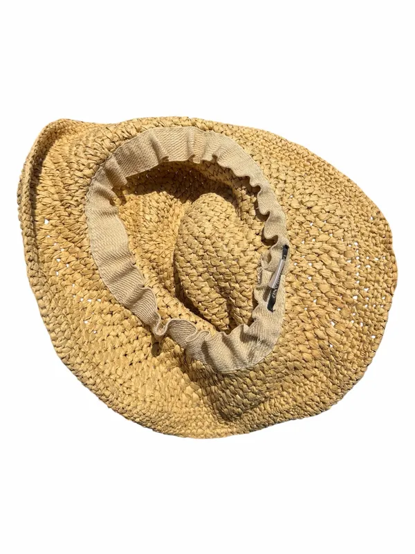 Lucky Brand Wide Brim Straw Hat One Size Floral Beaded Boho Sun Hat Festival - Image 6