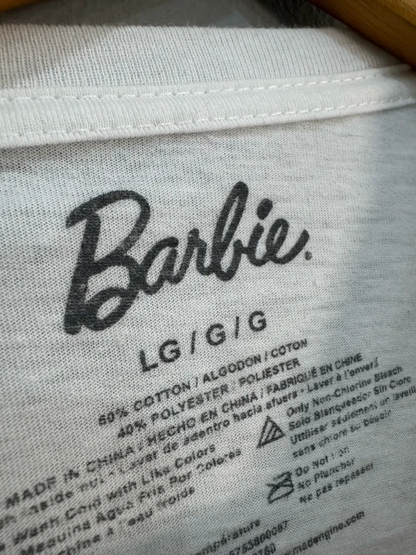 White Barbie Branded Crewneck T-Shirt Size L EUC - Image 6