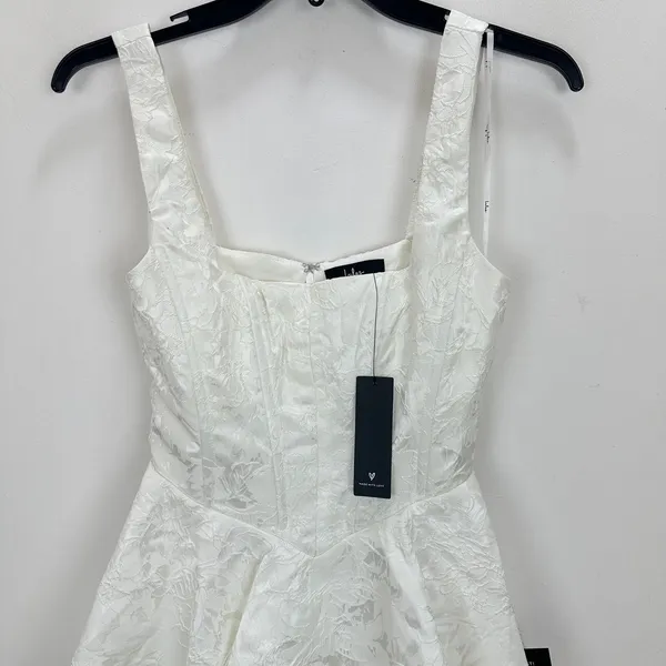 Lulus Radiant Flair Ivory Floral Jacquard Bustier Skort Romper Bridal XS NWT - Image 6