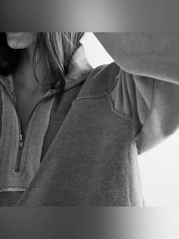 Free People We the Free Kassey Half Zip - Heather grey combo - Small - Image 4