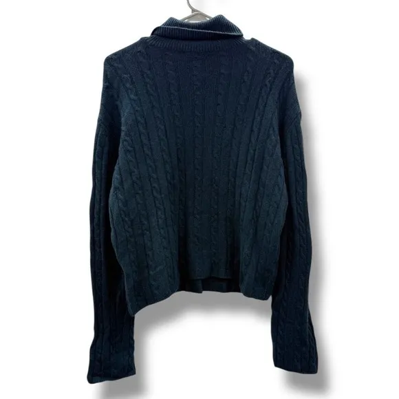 ATM Cable Knit Turtleneck Sweater Women's Small Navy Blue Pullover Cozy FLAWED‎ - Image 2