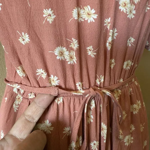 Bohme Cottagecore Short Sleeve Midi Dress Peach Floral Daisy Womens Small - Image 8
