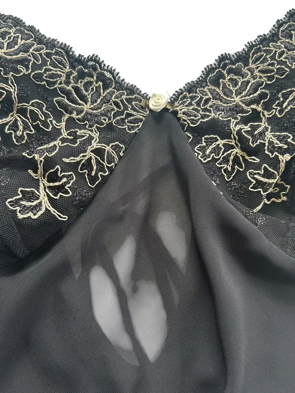 80s Sheer Chiffon Lace Slip Dress Midi Lingerie Sz M Romantic Soft Goth Coquette - Image 5