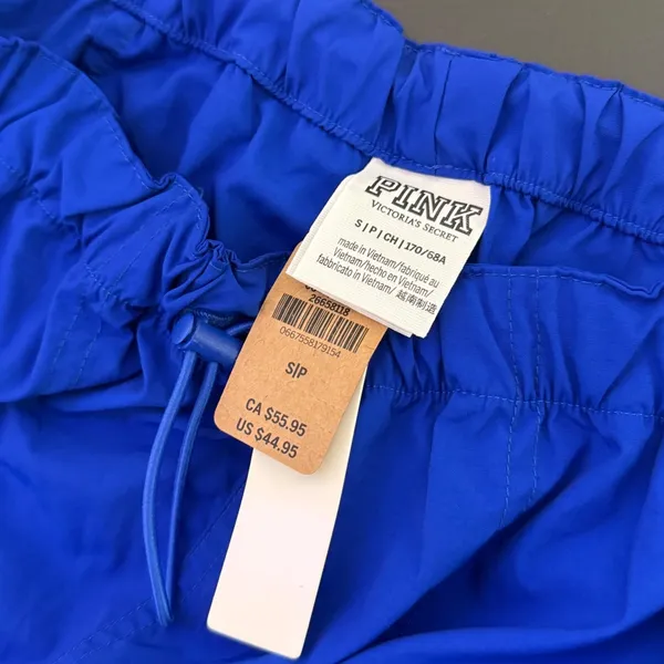 VS PINK Blue Parachute Cargo Pants Womens S Swishy Windbreaker Jogger Utility - Image 2