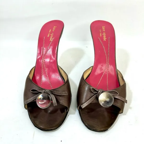 Vintage Kate Spade Crystal Ball Brown Leather Heels size 7 - Image 2