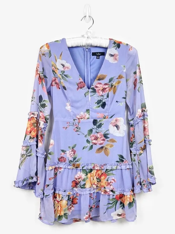 Lulus Women’s From My Heart Lavender Floral Print Long Sleeve Mini Dress Size S - Image 4