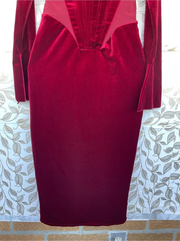 House of CB Solaine Velvet Corset Gown S Burgundy Gothic Vampire - Image 11