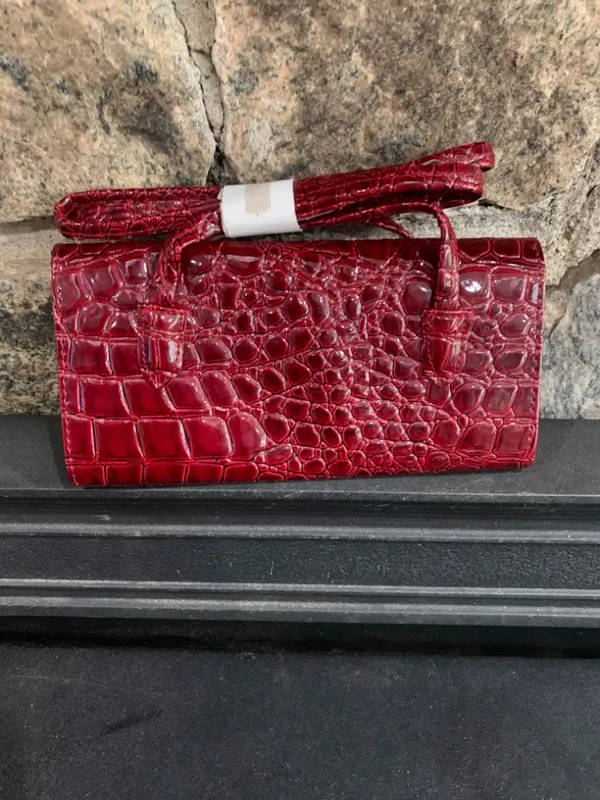 Croc Print Wallet Crossbody Women's Dark Red - Image 2