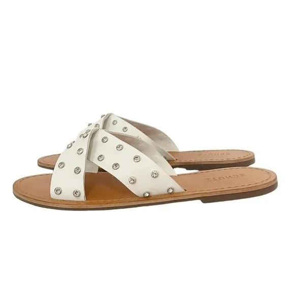 NWT Schutz Marilu Sandal White Leather Rhinestone Studded Slide Women’s Size 9.5 - Image 4