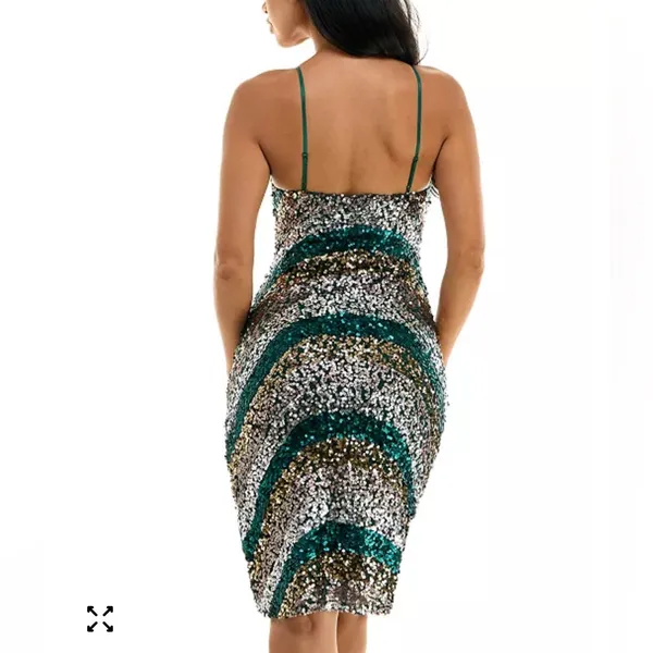 City Studio Sequin Midi Dress‎ Size 0 NWT Green Gold Silver Sparkle Party Glam - Image 2