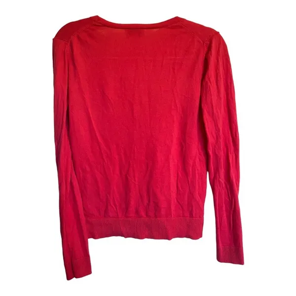 Ann Taylor LOFT Hot Pink Long Sleeve V-Neck Button Down Sweater Size Small - Image 4