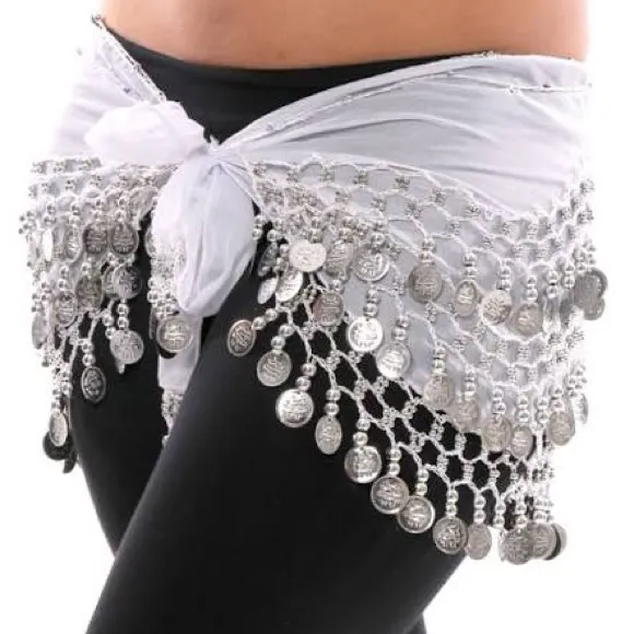 Belly Dancing Hip Scarf Wrap Skirt White - Image 4