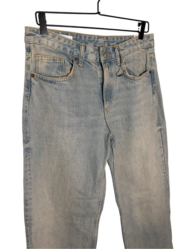 NWT Zara Wide Leg Jeans Mid Rise 100% Cotton Light Blue & Brown Wash Size 8 - Image 2