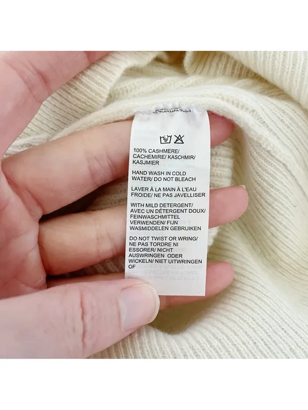 Saks Fifth Avenue 100% Cashmere Balloon Sleeve Sweater Snow Size Medium Neutral - Image 7