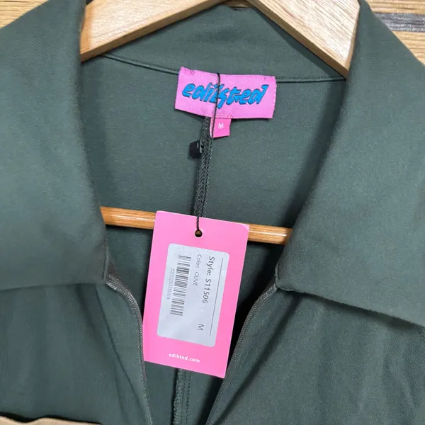 Edikted Carmin Olive Green Zip Front Jumpsuit Size Medium‎ - Image 7